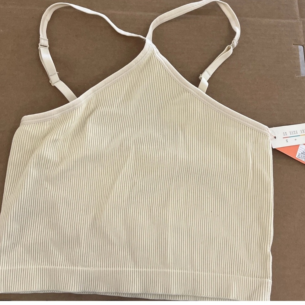 Colsie Ribbed Cropped Tank Top Womens Large Cream Beige Strappy NWT - Picture 4 of 12